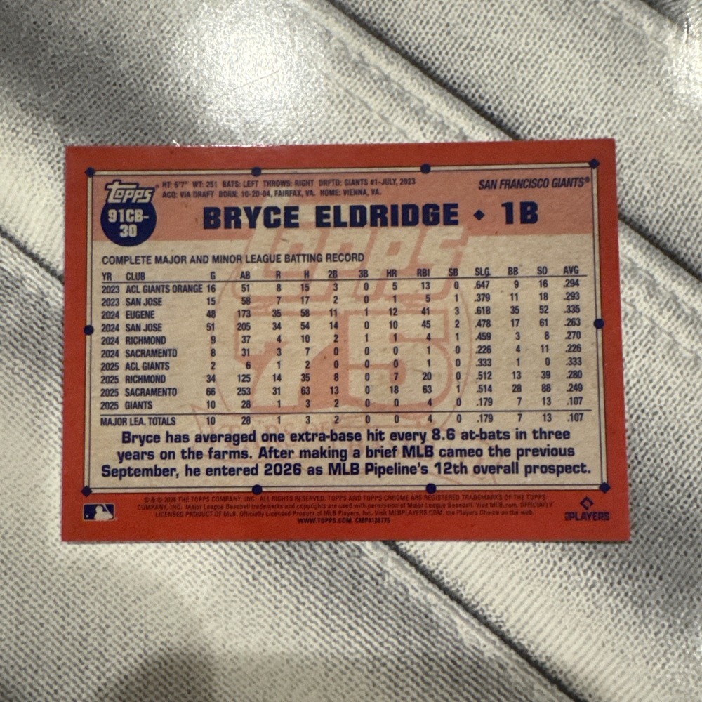 2026 Topps Chrome Bryce Eldridge 75 Years of Baseball San Francisco Giants - Picture 2 of 2